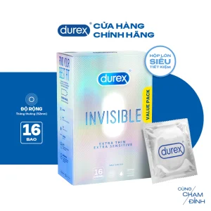 Bao cao su Durex Invisible 52 mm – Siêu mỏng, hộp 16 chiếc