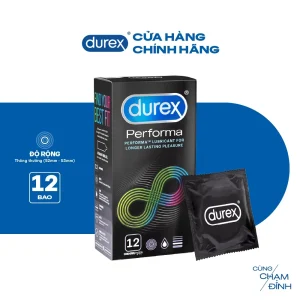 Bao cao su Durex Performa 52,5 mm – Hỗ trợ kéo dài thời gian, hộp 12 chiếc